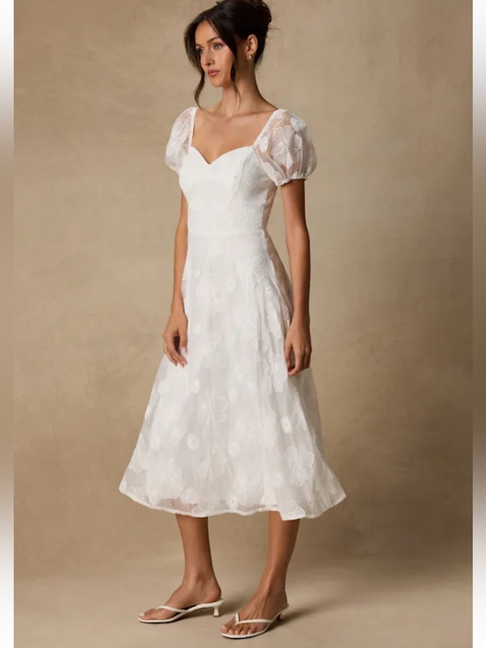 🤍 Lulus White Floral Embroidered Midi Dress – Size Large – NWT